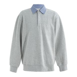 海上公路条纹衬衫领卫衣男士秋季假两件撞色肌理感时尚通勤Polo衫