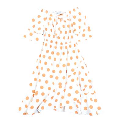 清新甜美波点一字肩连衣裙A字裙