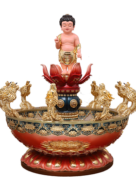 九龙吐水浴佛盆树脂佛像摆件