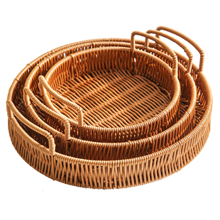 零食盘点心茶点水果篮家用客厅蛋糕盘托盘面包竹编篮子藤编干果盘