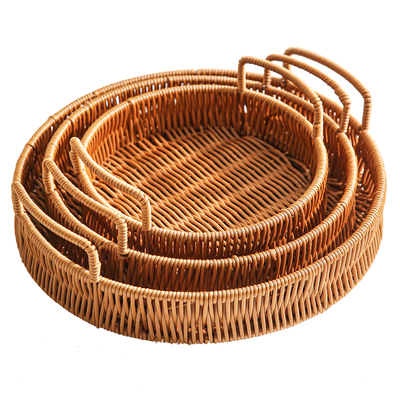 零食盘点心茶点水果篮家用客厅蛋糕盘托盘面包竹编篮子藤编干果盘