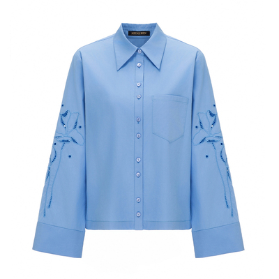 REINEREN任茜2025新品设计师款独特花朵镂空廓形刺绣衬衫