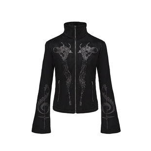 y2k亚文化立领外套女秋冬季骷髅歌手音符修身丝绒夹克视觉系上衣