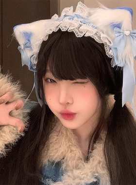 蓝色洛丽塔cosplay猫耳朵发箍lolita猫娘兽耳发带KC头饰发夹发饰