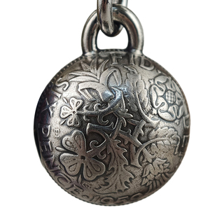 【币风堂】英国六便士双花小圆铃铛钥匙扣挂件直径15毫米白铜材质