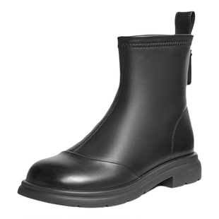 卓诗尼短靴女2025秋冬新款单靴复古百搭显瘦弹力平底舒适加绒靴子