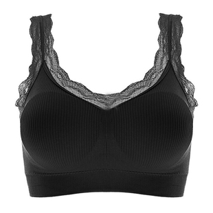 加大码内衣女胖mm防走光蕾丝边性感无钢圈全罩杯背心式运动文胸罩
