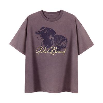 PSO Brand男装女装麻棉感猎犬水洗高街情侣宽松短袖T恤半袖上衣