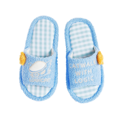 LOGICAT毛绒拖鞋秋冬保暖居家舒适防臭防滑猫咪室内一字棉拖鞋