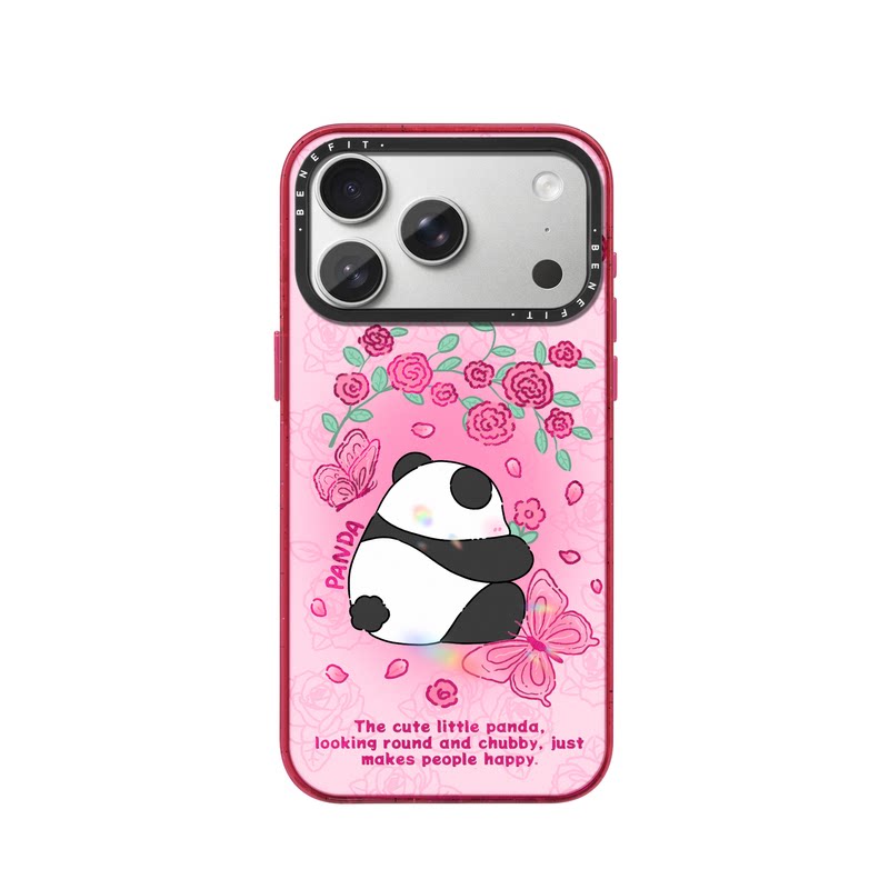 benefit粉色玫瑰蝴蝶熊猫适用于iphone17promax苹果16PRO晶盾磁吸手机壳15新款13套14冰川纹12防摔彩色边框