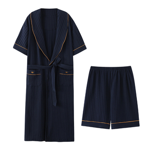 2025年夏季男士纯棉睡袍薄款睡衣短袖短裤两件套装夏天浴袍家居服