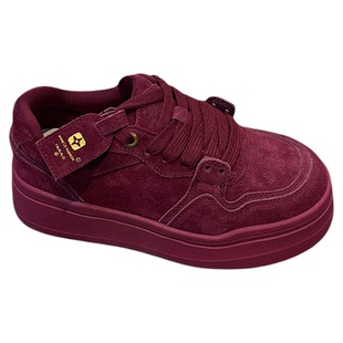 小个子增高~磨砂真皮厚底板鞋女2025秋新款轻便运动休闲鞋松糕鞋