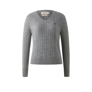 【绒感棉花糖含山羊绒】Eland衣恋毛衣女V领绞花针织衫2025冬季新