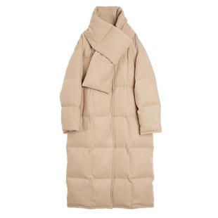 【云朵奶咖】ELLE90白鸭绒长款羽绒服女24冬新款设计感面包服外套