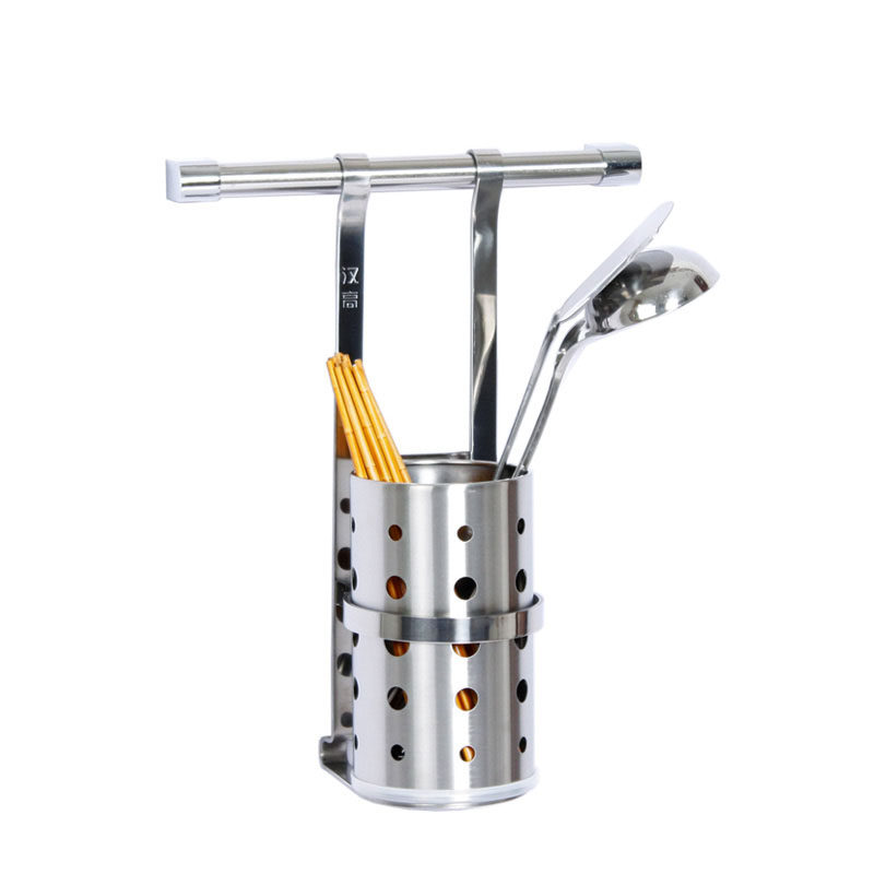 汉高壁挂筷子桶SUS304不锈钢加厚挂件 筷子调羹置物架 底部带水盘