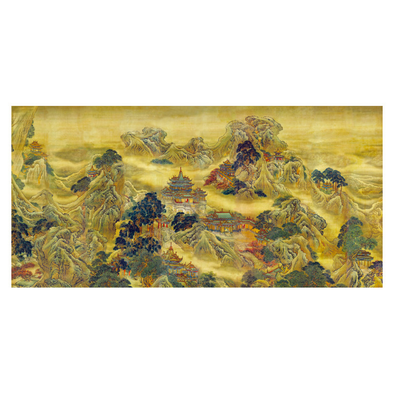 蓬莱仙境背景壁画仙家堂口电视客厅背景墙布新中式国画山水画壁纸