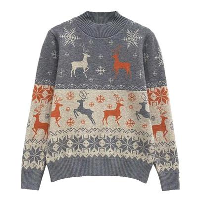 小鹿提花半高领加厚宽松毛衣打底