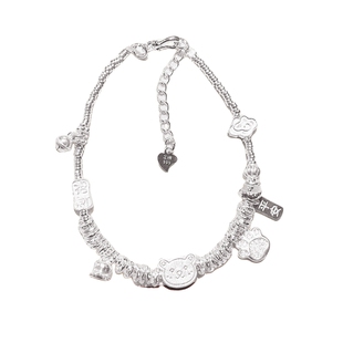 足银999纯银猫爪小熊盘缠手链女多宝碎银子手链新中式女友礼物