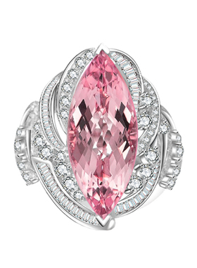 FIICCI范儿珠宝 天然摩根石18K金钻戒指樱花粉宝石马眼形定制镶嵌