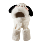 耳朵会动的帽子围脖手套一体女冬季可爱小狗毛绒帽保暖护耳三件套