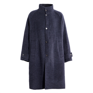 海上公路立领秘鲁羊驼毛大衣男士长款韩系蓝色双面呢通勤呢子外套