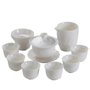 陶瓷素烧羊脂玉瓷龙凤清明河上图功夫茶具整套茶盘盖碗茶杯中式