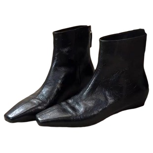 黑色英伦风马丁靴女冬季加绒2026新款方头粗跟短靴子内增高瘦瘦靴