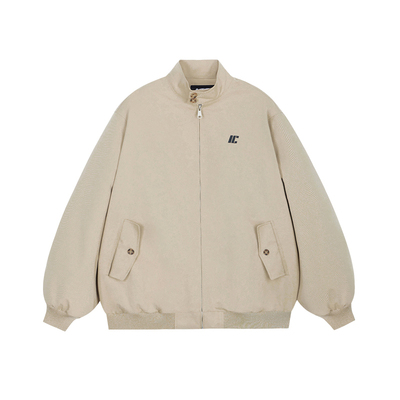 ics丨iconslab绣花复古老干部立领夹克卡其色宽松美式情侣秋外套