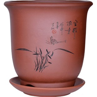 花盆紫砂兰花盆宜兴陶瓷君子兰草盆红掌绿萝盆栽花卉多肉绿植托盘