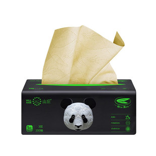 山丘熊猫纸原生竹浆抽取式面巾纸抽纸家用实惠装餐巾纸100抽24包
