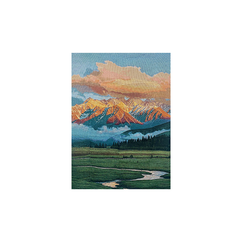TaoMu 日照金山挂毯装饰画油画风山水风景客厅沙发背景墙布艺挂画