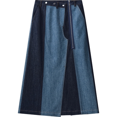 【播奥莱】播 bo 商场同款秋新拼接开叉牛仔半裙女BDR3BD2238