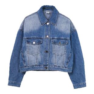 A21女装水洗牛仔外套春秋季翻领长袖立体裁剪慵懒风上衣户外休闲