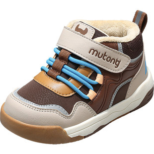 牧童童鞋小童板鞋冬季新款男童皮面儿童休闲鞋子加绒保暖女童棉鞋