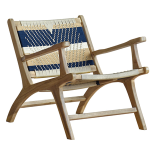 进口实木休闲椅户外设计师北欧酒店躺椅复古度假柚木扶手沙发椅子