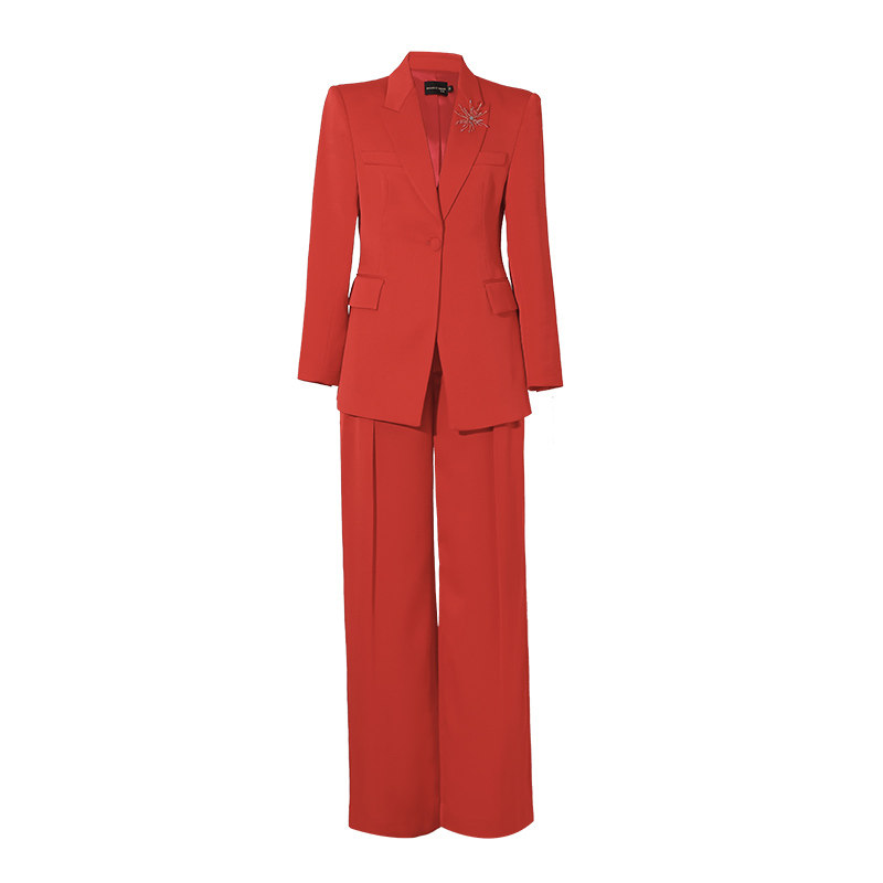 玟瑄红色西装套装女2024新款气质女神范喜庆年会礼服活动日常可穿
