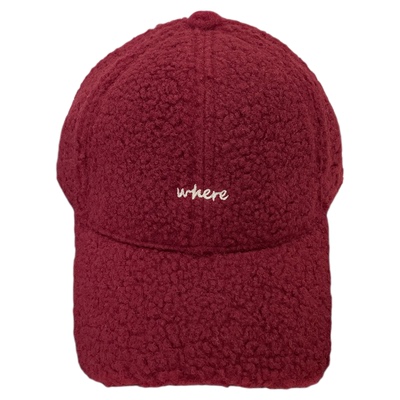 Where字母刺绣羊羔毛棒球帽子女冬天时尚硬顶休闲品质鸭舌帽男