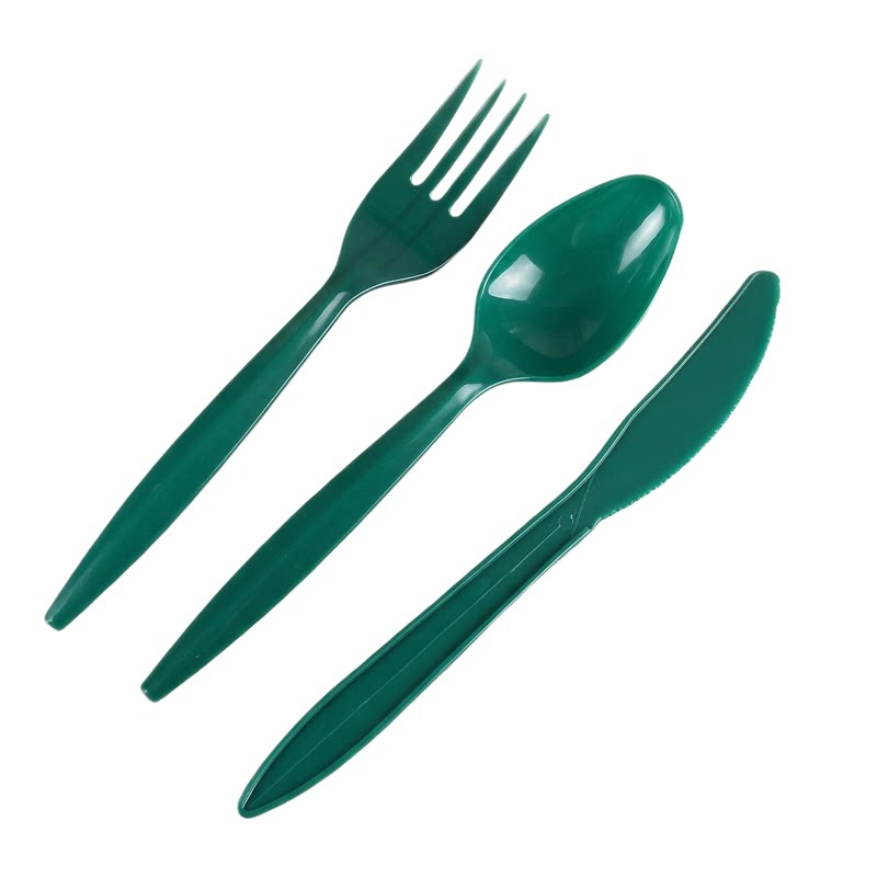 一次性勺子绿色叉子塑料刀叉西餐