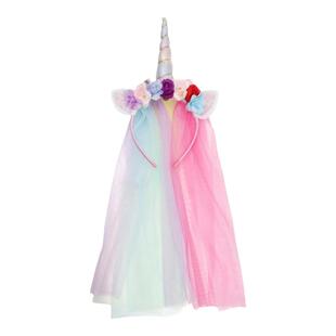 现货ins舞会party出口纯原儿童公主发箍头纱披肩网纱幔花朵独角兽