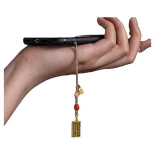 杭州灵隐纯银古法金镶和田玉算盘挂件财运滚滚链女招财挂件钥匙扣