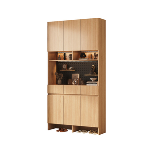 原木风实木入户鞋柜家用一体靠墙洞洞板门厅柜底部镂空门口玄关柜