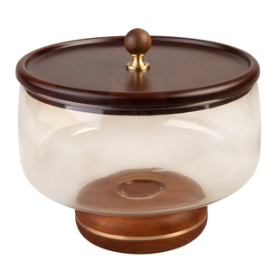 JUNO琥珀色玻璃水果盘客厅家用茶几中古带盖零食糖果收纳盒干果盘