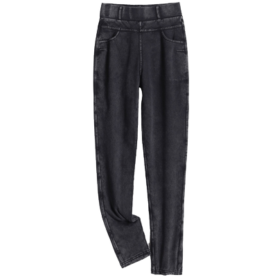 加绒牛仔裤女高腰加厚棉裤子外穿