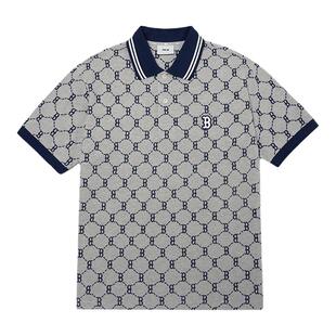 MLB官方 男款钻石老花POLO衫刺绣logo时尚运动短袖夏季PQM30