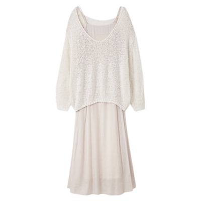 SNIDEL2026春夏新品简约V领长袖针织衫吊带连衣裙套装SWNO261157