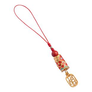 加噜好运锦鲤珐琅创意中国风手机链挂件挂绳朱砂考研上岸礼物男女财源手机挂坠包包U盘饰品本命年小巧精致