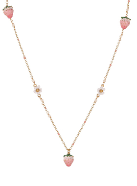 珐琅釉白花三颗草莓项链