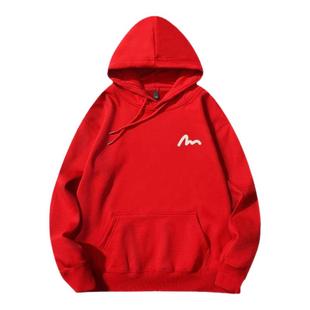 香港潮牌秋冬加绒连帽卫衣日系大码纯棉男士酒红色本命年简约外套