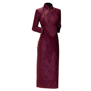 高端蕾丝加绒加厚旗袍2025秋冬新款喜婆婆妈妈婚宴装礼服长款长袖