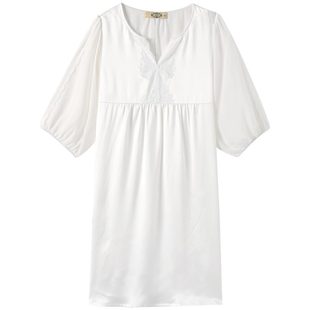 美标七分袖真丝睡裙女士春夏新品桑蚕丝绸睡衣甜美花边舒适家居服